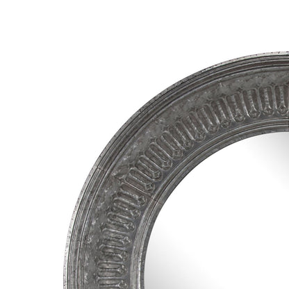 Round Wall Mirror with Thick Embossed Metal Border, Antique Gray - View 2