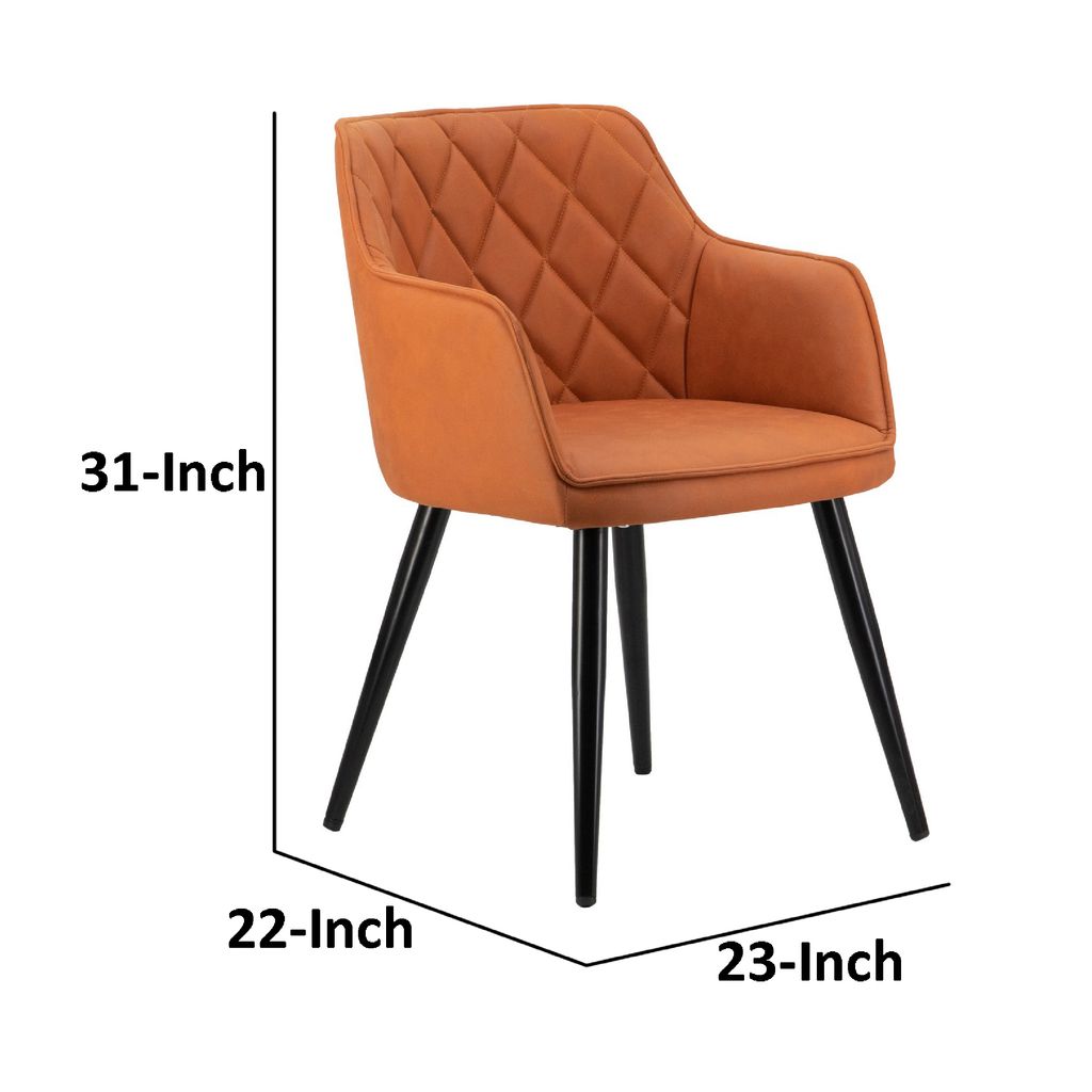 Erin 24 Inch Curved Dining Chair, Orange Fabric, Diamond Pattern Tufting - View 5
