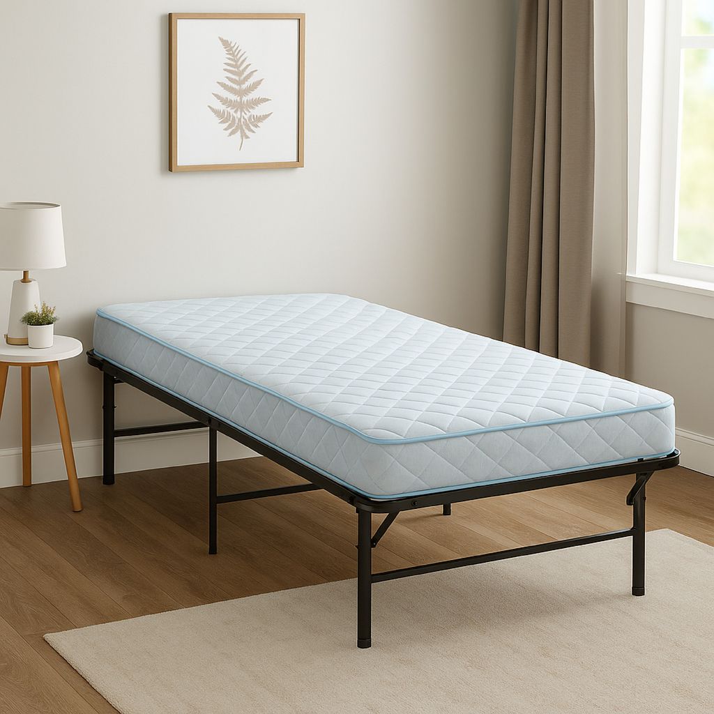 Adel Twin Size Low Profile Bed, Foldable Metal Frame, Black - View 7