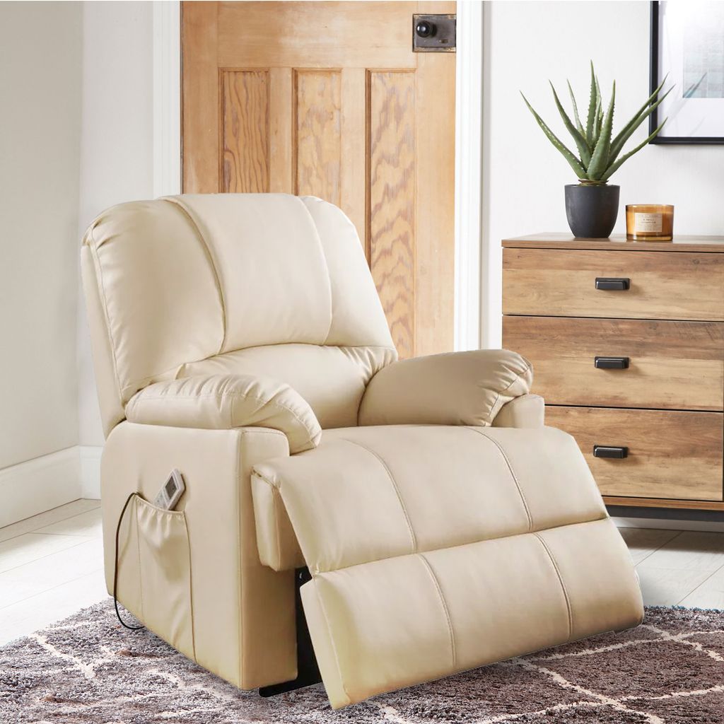 Contemporary Polyurethane Upholstered Metal Recliner with Power Lift, Beige - View 7