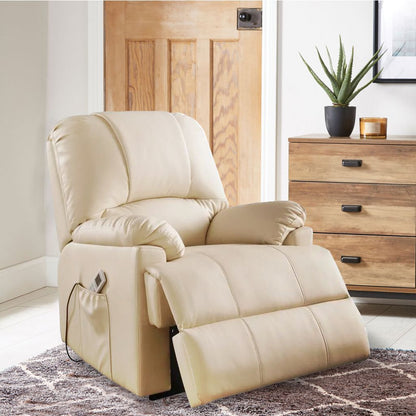 Contemporary Polyurethane Upholstered Metal Recliner with Power Lift, Beige - View 7