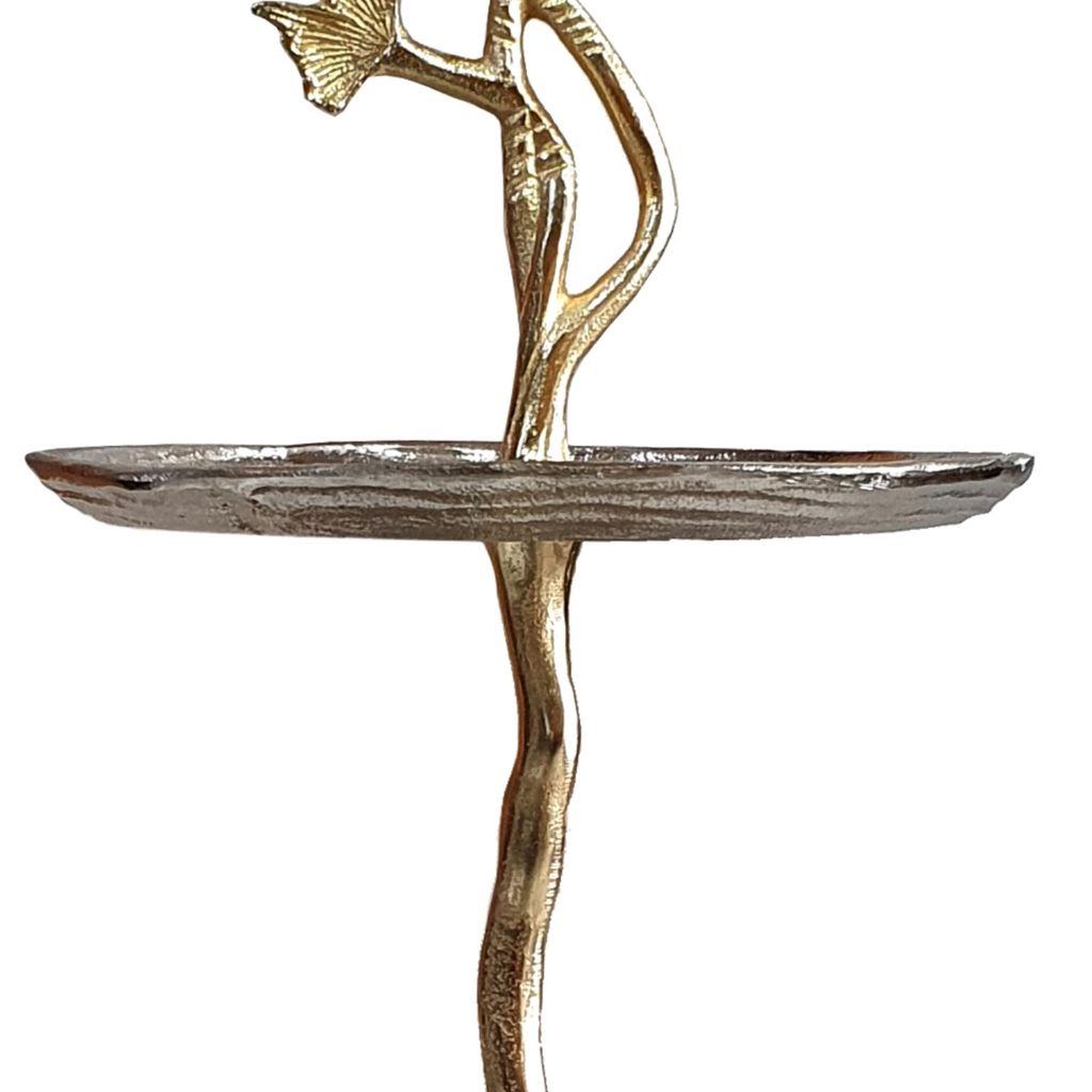 16 Inch Elegant Accent Table, 2 Tier Aluminum Cherry Blossom, Gold, Silver - View 3