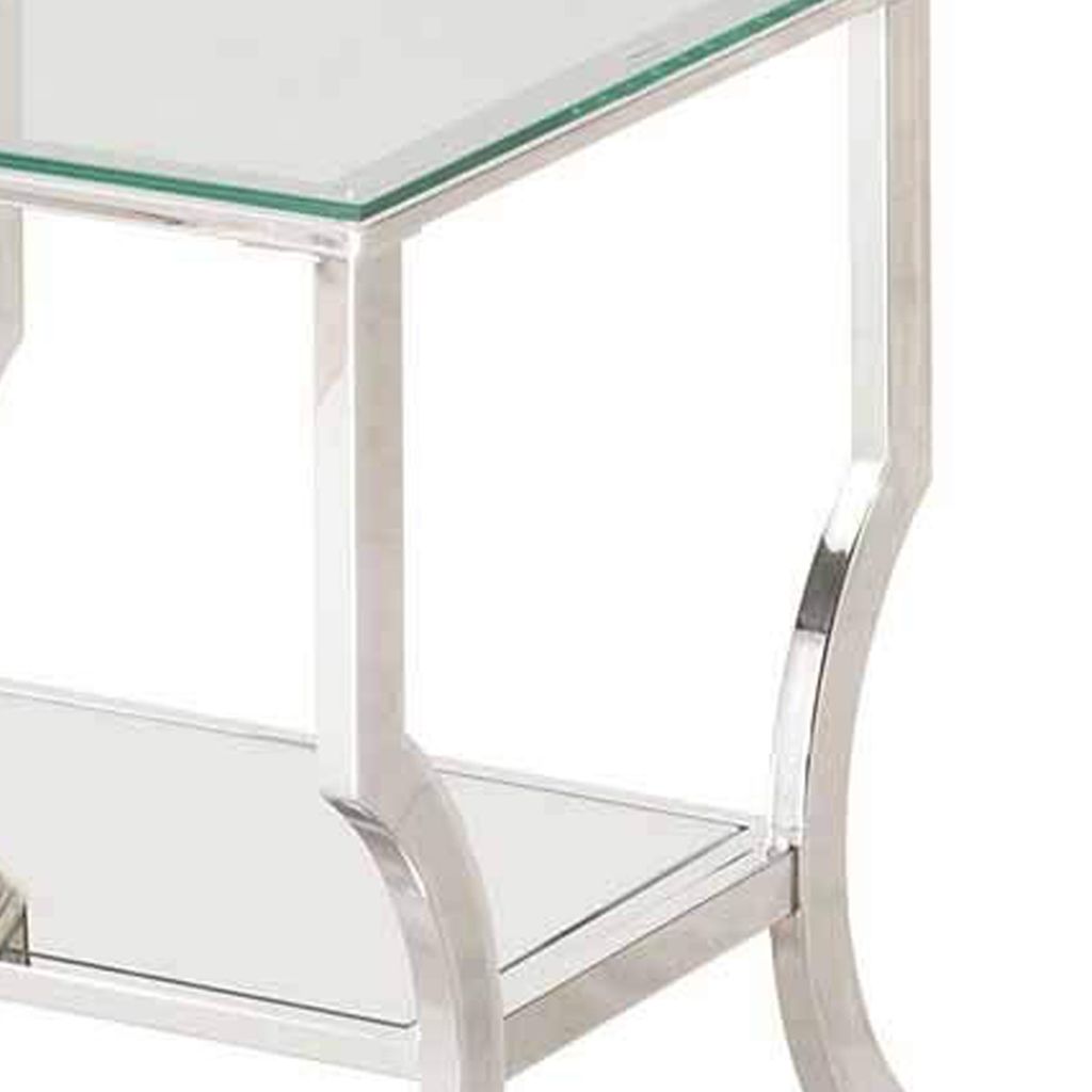 Glass Top End Table with Mirrored Bottom Shelf, Clear and Silver - View 3