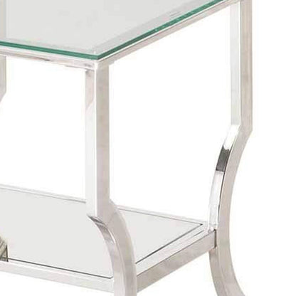 Glass Top End Table with Mirrored Bottom Shelf, Clear and Silver - View 3