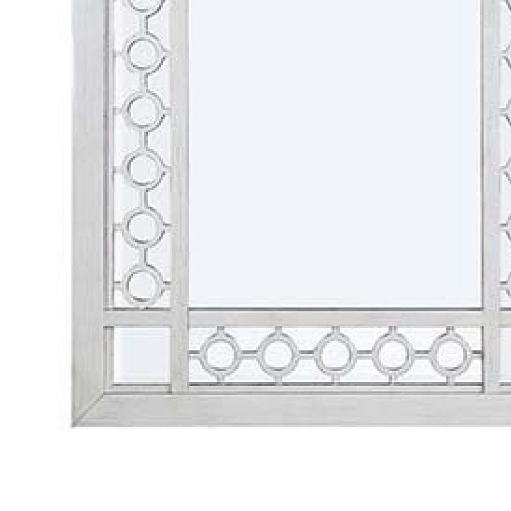 40 Inch Ornate Wood Mirror, Portrait, Round Cut Out Design, White - View 5