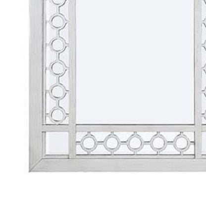 40 Inch Ornate Wood Mirror, Portrait, Round Cut Out Design, White - View 5