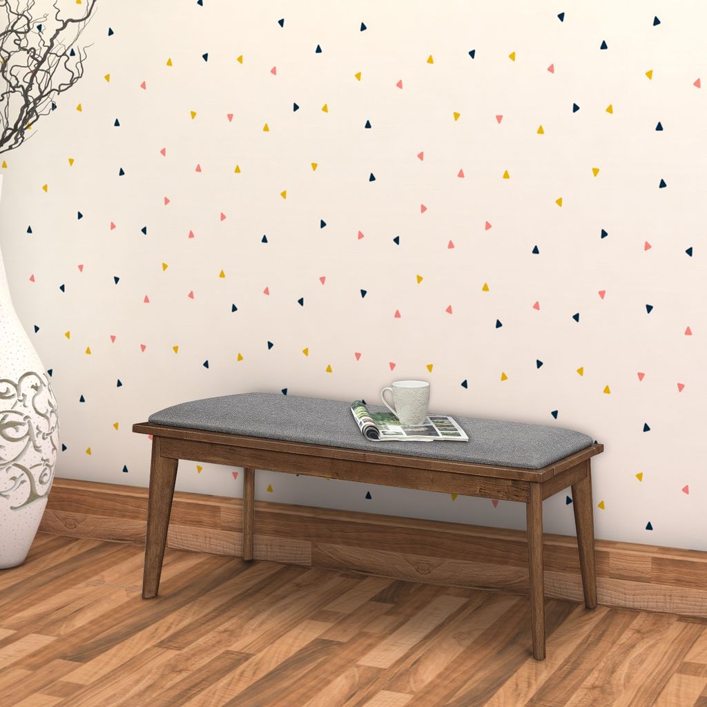 Fabric Upholstered Wooden Bench with Chamfered Legs, Gray and Brown - View 7