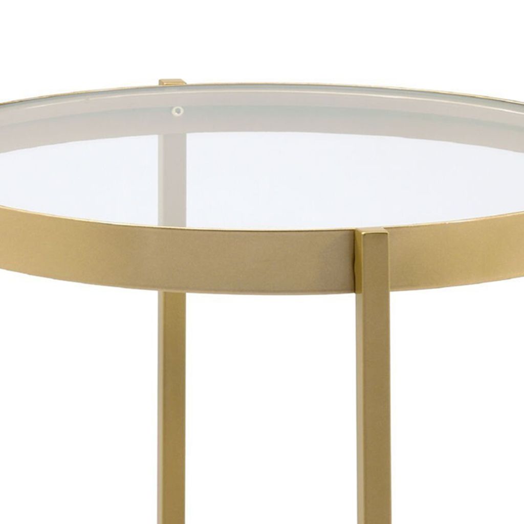 End Table with Round Glass Top and Metal Frame, Gold - View 3