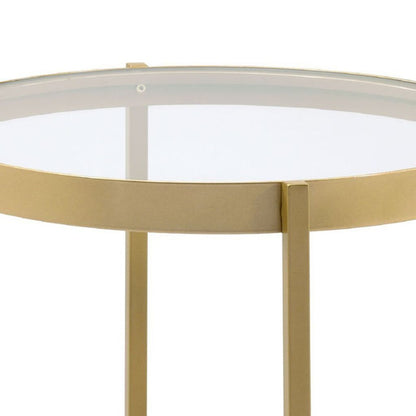 End Table with Round Glass Top and Metal Frame, Gold - View 3