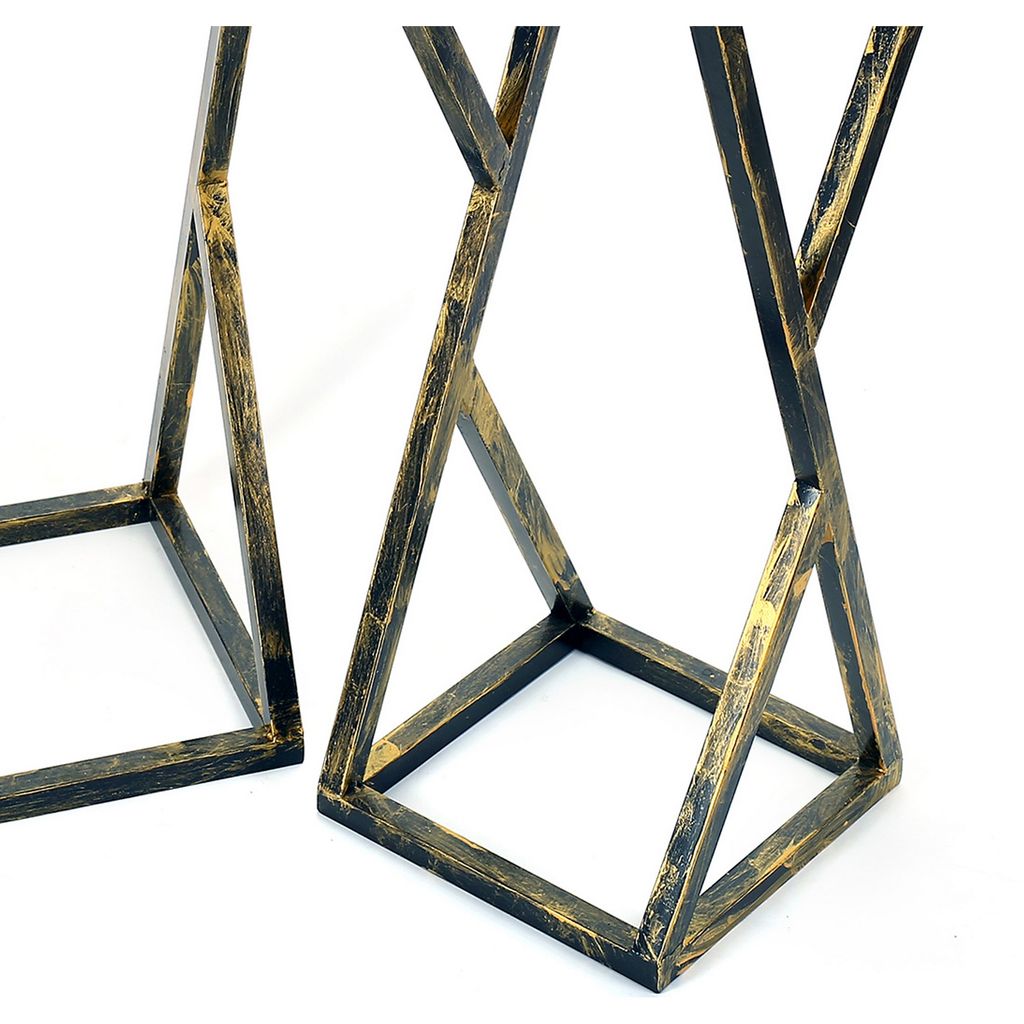 Stone Top Plant Stand with Geometric Base, Set of 2, Black and Gray - View 4