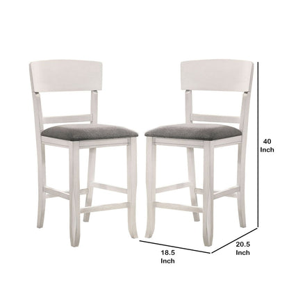 Wooden Counter Height Chair with Curved Back, Set of 2, White and Gray - View 6