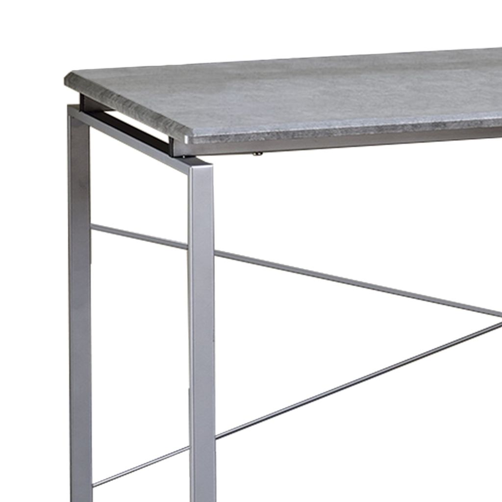 Sled Base Rectangular Table with X shape Back and Wood Top,Gray and Silver - View 3