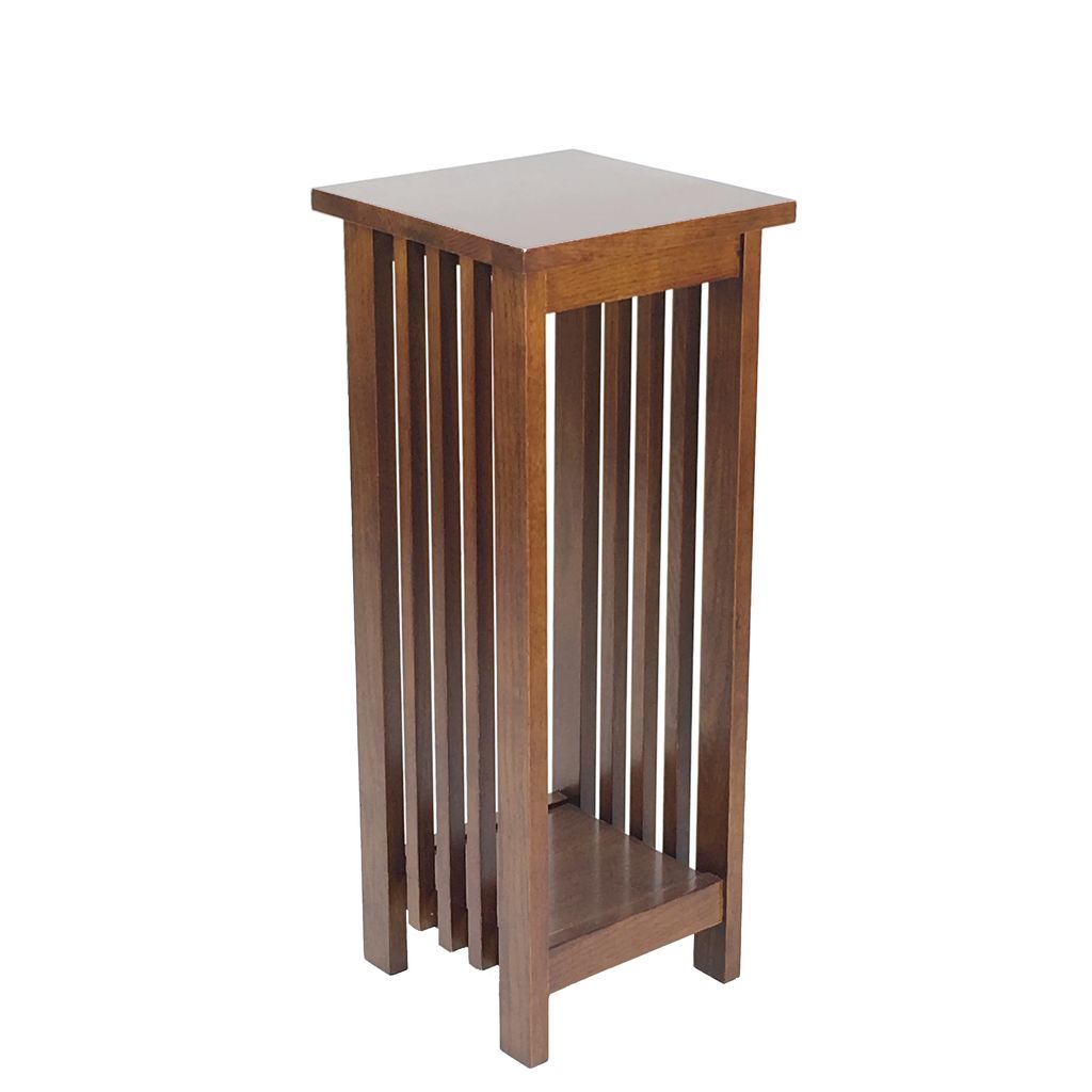 30 Inch Wooden Flower Stand with Bottom Shelf and Slatted Sides, Brown - View 2