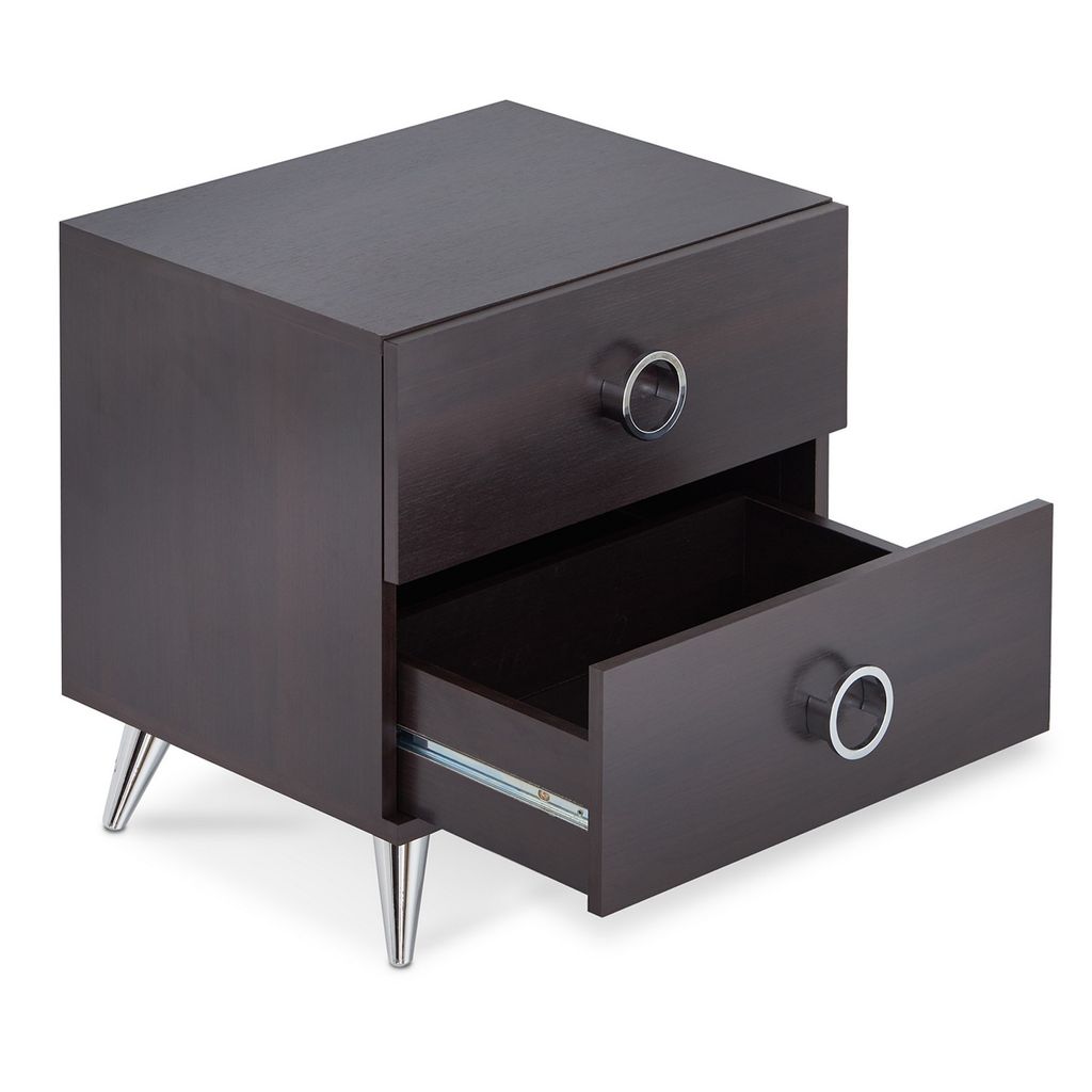 Rectangular Wood & Metal Nightstand By Elms, Brown & Chrome - View 4