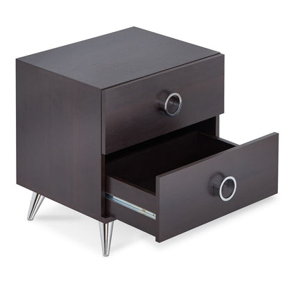 Rectangular Wood & Metal Nightstand By Elms, Brown & Chrome - View 4