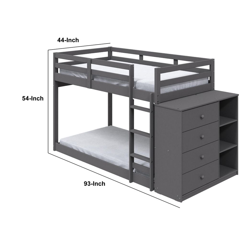 Classic Twin Bunk Bed with Cabinet, 4 Drawers, 3 Compartments, Ladder, Gray - View 6