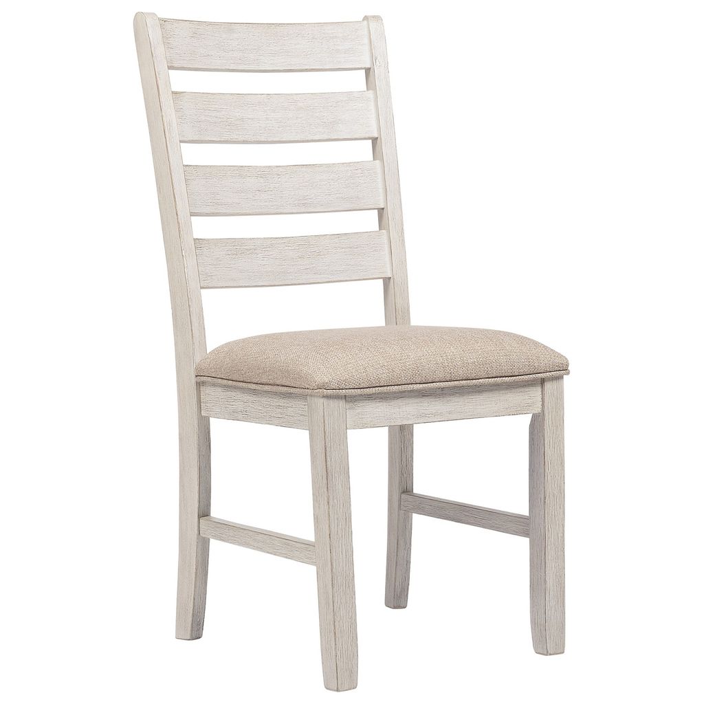 Fabric Dining Side Chair with Ladder Back, Set of 2, White and Brown