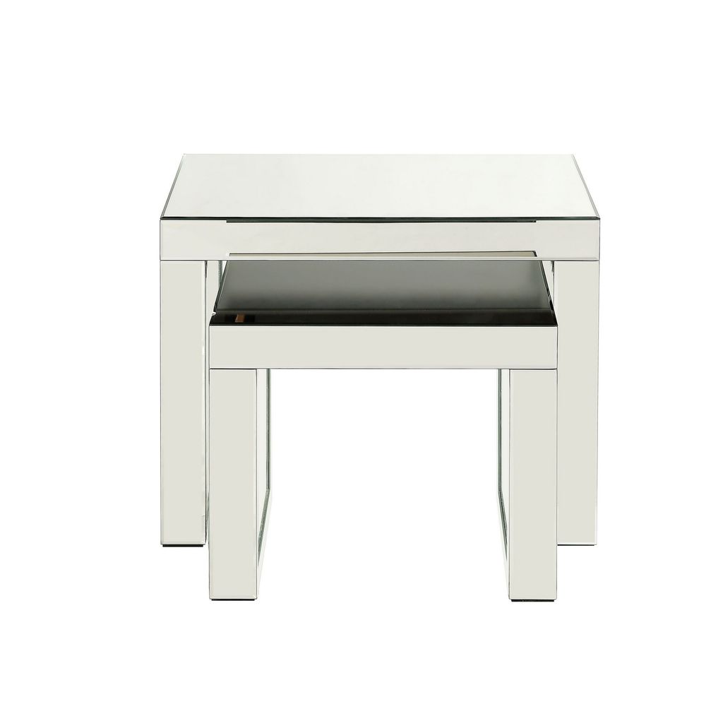 Accent Table with Mirrored Top and Faux Crystal Accent, Small, Silver - View 4