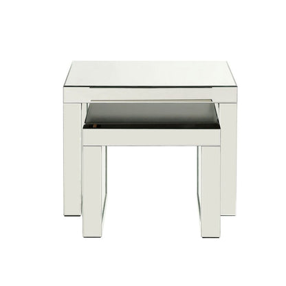 Accent Table with Mirrored Top and Faux Crystal Accent, Small, Silver - View 4