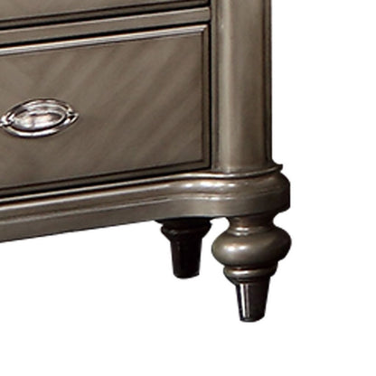 Ada 28 Inch Classic Rustic 2 Drawer Nightstand, Chevron Design, Brown - View 4
