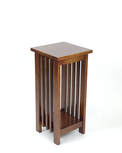 25 Inch Wooden Flower Stand with Slatted Sides and Bottom Shelf, Brown - View 2