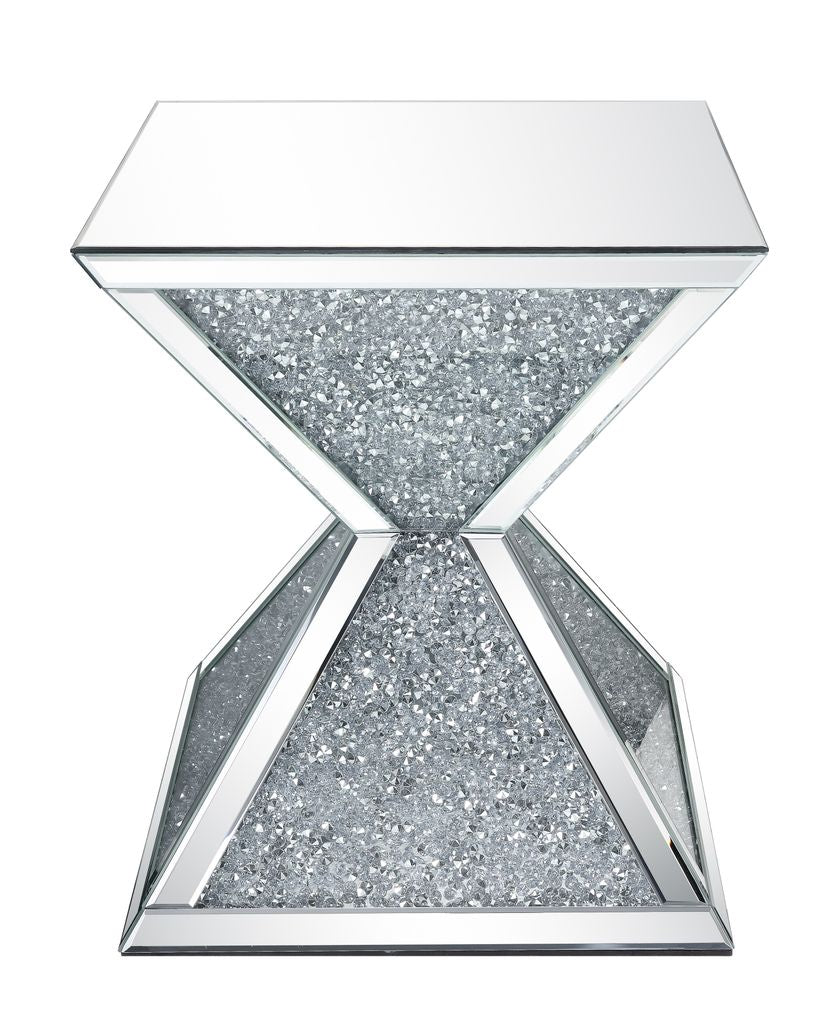 Sparkling End Table with Faux Diamonds Inlay , Silver and Clear - View 3