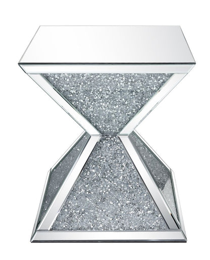 Sparkling End Table with Faux Diamonds Inlay , Silver and Clear - View 3