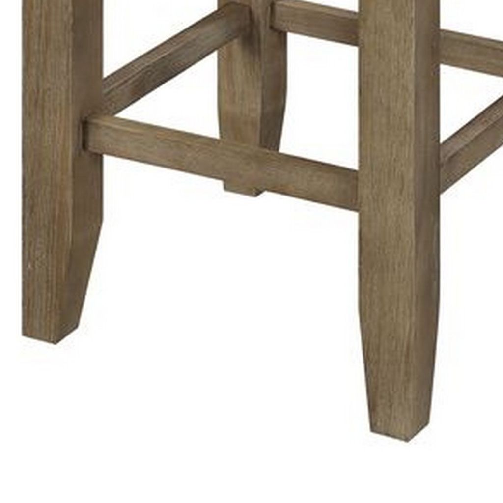 Counter Height Stool with Faux Leather Seat, Set of 2, Oak Brown - View 4