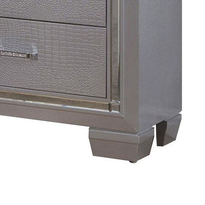 2 Drawer Wooden Nightstand with Embossed Textured Details, Gray - View 5