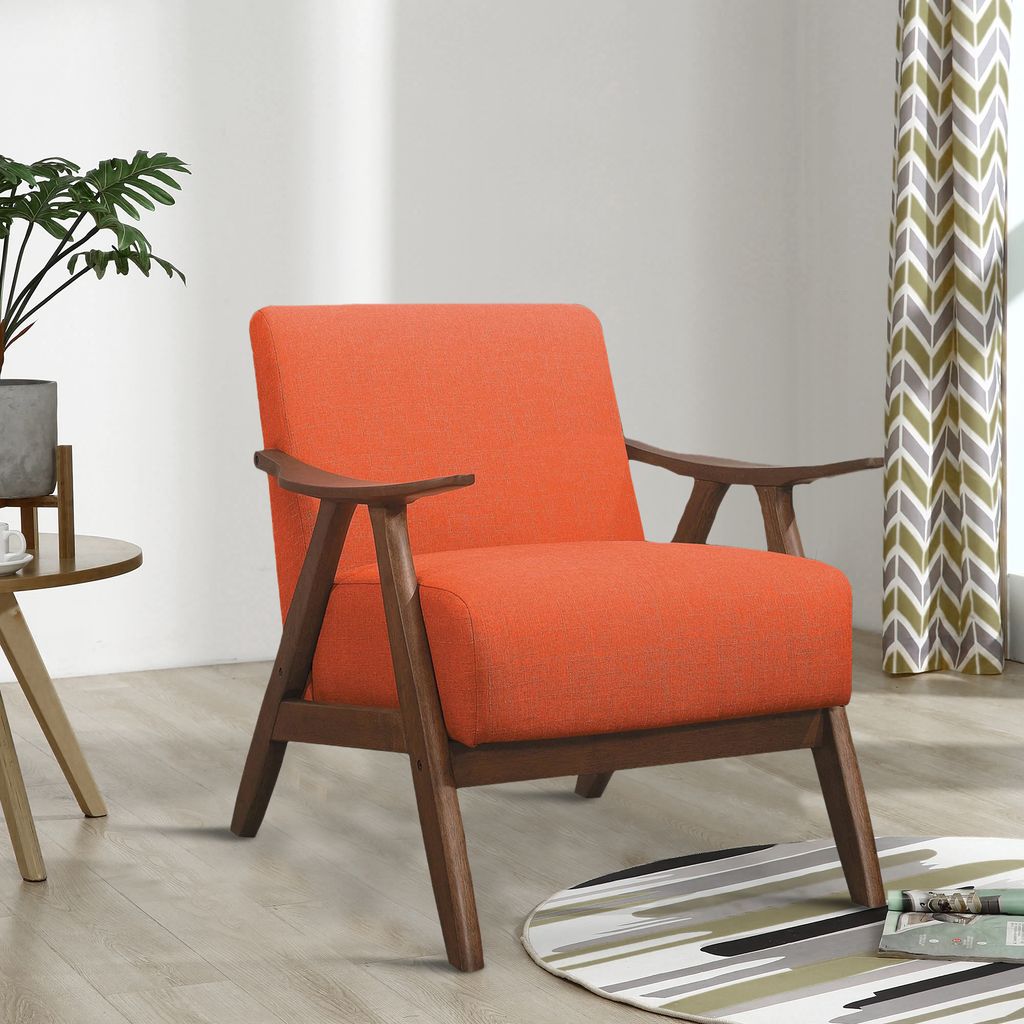 Fabric Upholstered Accent Chair with Curved Armrests, Orange - View 7