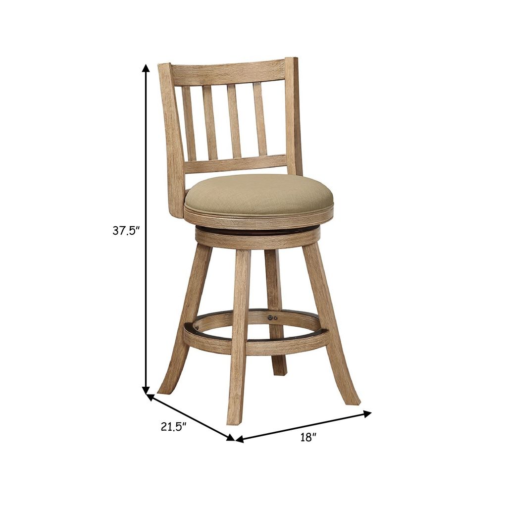 Adam 24 Inch Solid Wood Swivel Counter Stool, Slatted Back, Oat Brown - View 6