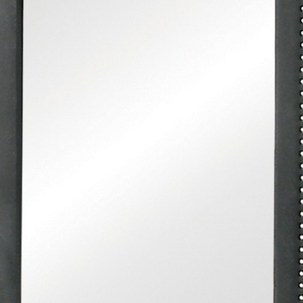 Cale 40 Inch Modern Portrait Mirror, Velvet Upholstery, Nailhead Trim, Gray - View 4