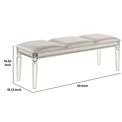 Tufted Leatherette Seater Wooden Bench with Mirror Accents, White - View 5