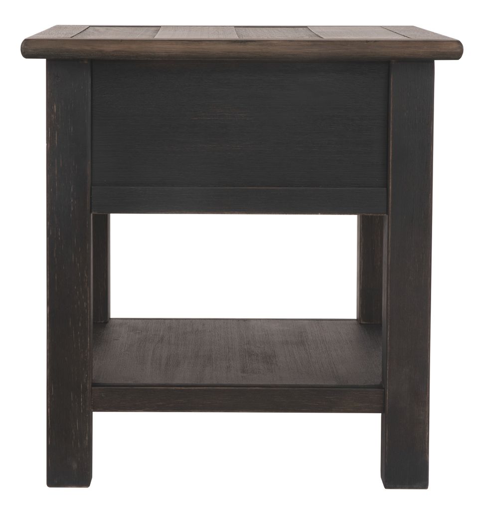 Wooden End Table with One Drawer and One Shelf, Brown and Black - View 3