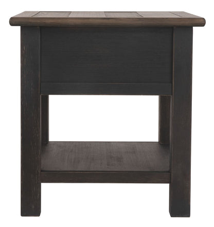 Wooden End Table with One Drawer and One Shelf, Brown and Black - View 3