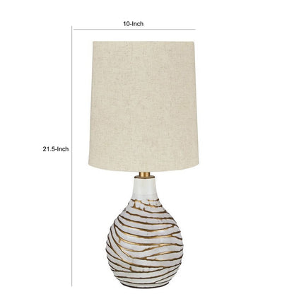 Pot Bellied Metal Table Lamp with Textured Golden Embellishment, White - View 5