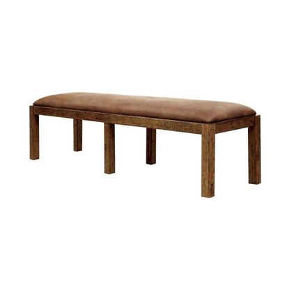 Rectangular Bench with Leatherette Padded Seat and Block Legs, Rustic Brown - View 5