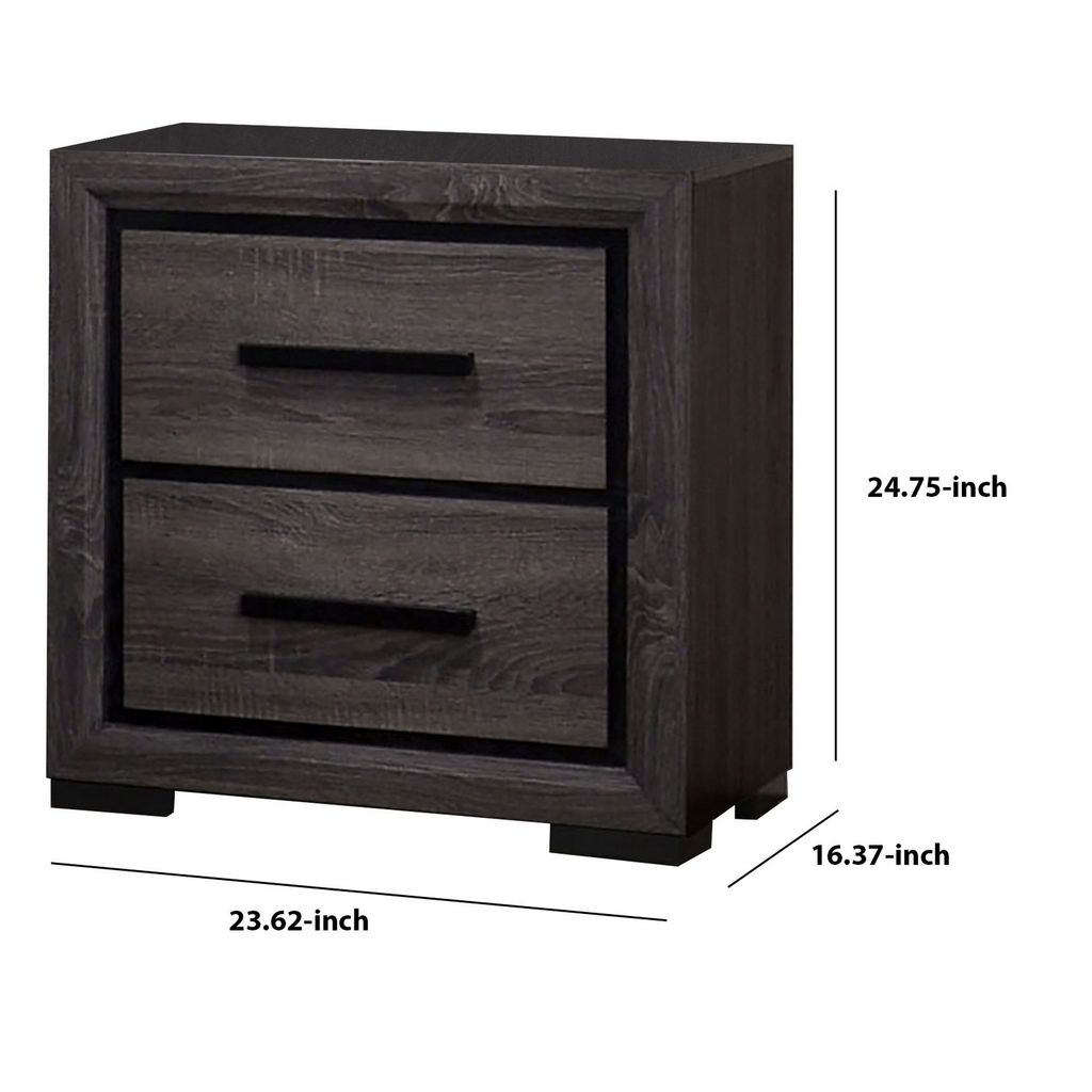 Wooden Nightstand with 2 Drawers and Finger Pull Handle,Gray and Black - View 6