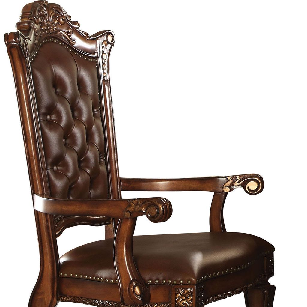 Leather Upholstered Arm Chair in Cherry Brown - View 3