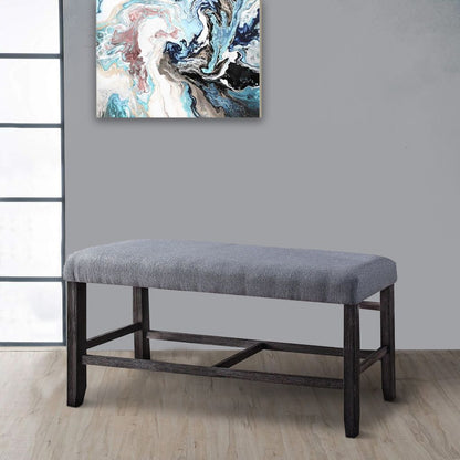Rectangular Fabric Counter Height Bench with Padded Seat, Brown and Blue - View 7