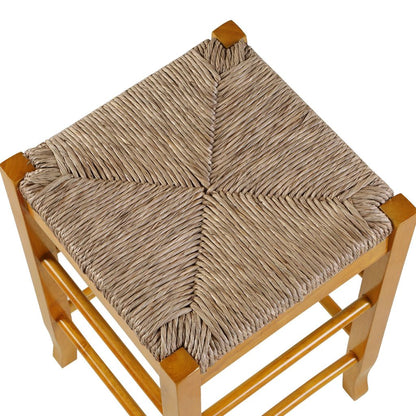 Chris 24 Inch Counter Stool with Wood Frame, Handwoven Rush Seat, Oak Brown - View 5