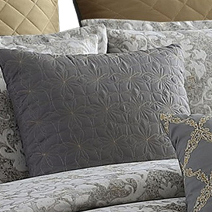 9 Piece King Polyester Comforter Set with Medallion Print, Gray and Gold - View 5