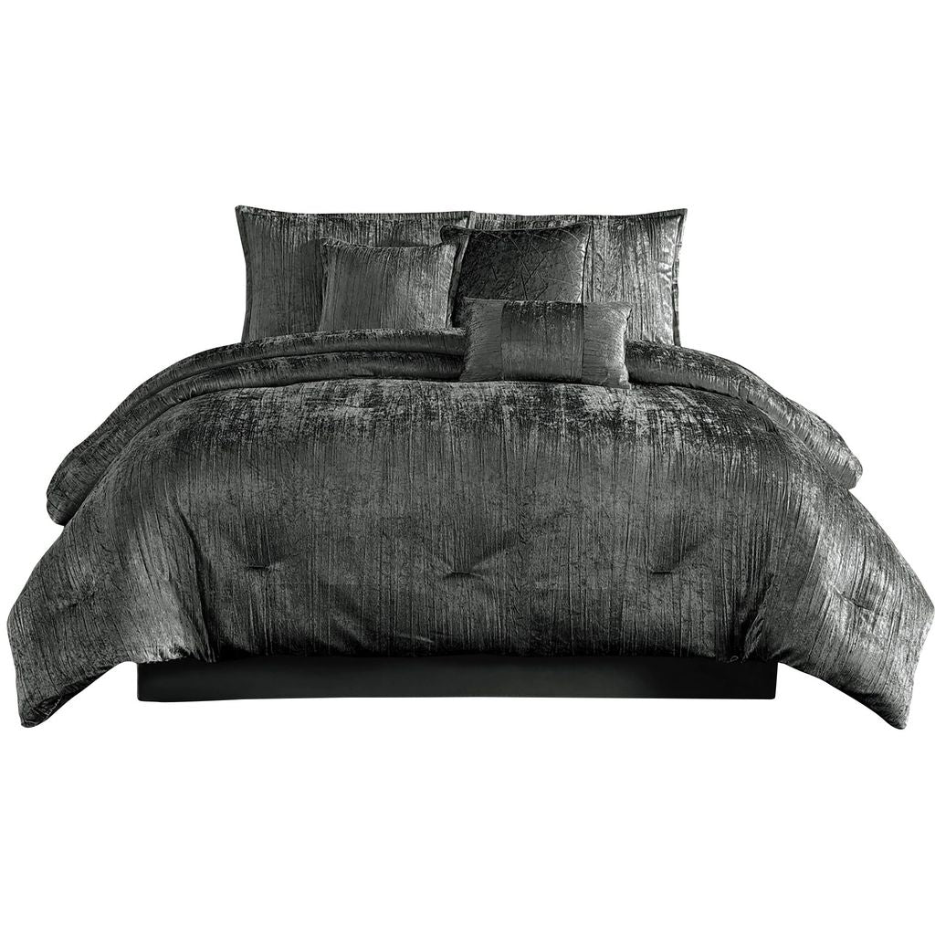 Jay 7 Piece Comforter Set, Polyester Velvet, Deluxe Texture – Grey