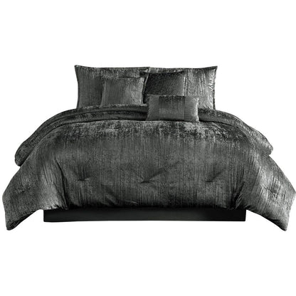 Jay 7 Piece Comforter Set, Polyester Velvet, Deluxe Texture – Grey