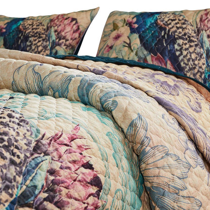 Ufa 36 Inch Quilted King Pillow Sham, Peacock Print, Vermicelli Stitching - View 3