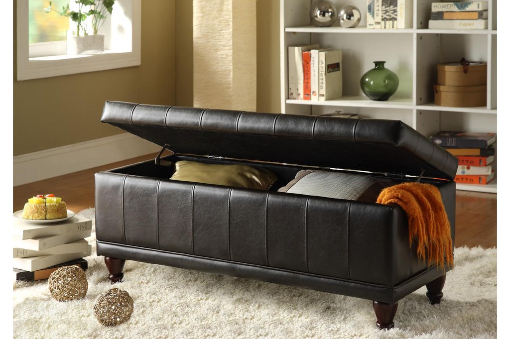 Bi Cast Vinyl Lift Up Storage Bench With a Tufted Seat, Dark Brown - View 3