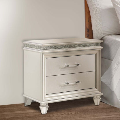 2 Drawer Nightstand with Acrylic Feet and Crystal Accents, Silver - View 7