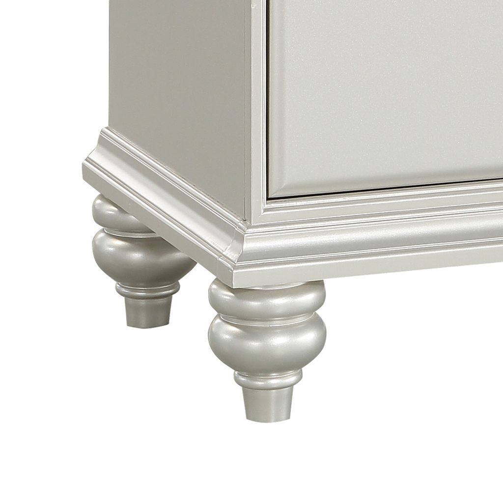 Modern Style 2 Drawer Wooden Nightstand with Rhinestone Inlays, Silver - View 4