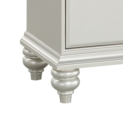 Modern Style 2 Drawer Wooden Nightstand with Rhinestone Inlays, Silver - View 4