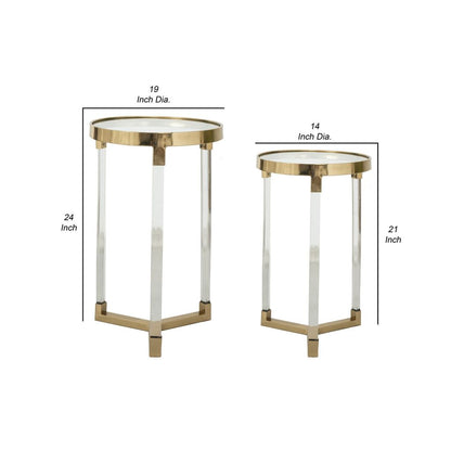 24, 21 Accent Tables, Acrylic Clear Legs, Glass Top, Set of 2, Gold - View 5